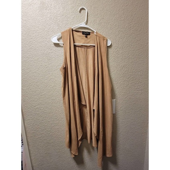 Melissa Paige Faux Suede Open Front Sleeveless Overpiece Brown Size Medium - Picture 1 of 6